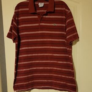 Lacoste Men's Burgundy and Pink Striped Polo Shirt. Size Fr 7 XXL